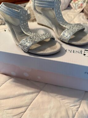 East 5th Silver Jeweled Wedge Sandals